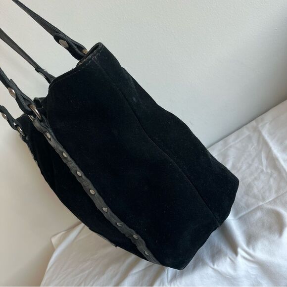 PATRICIA NASH Black Suede Benvenuto Cava XL Tote Shoulder Bag Rivets Travel - Picture 4 of 11